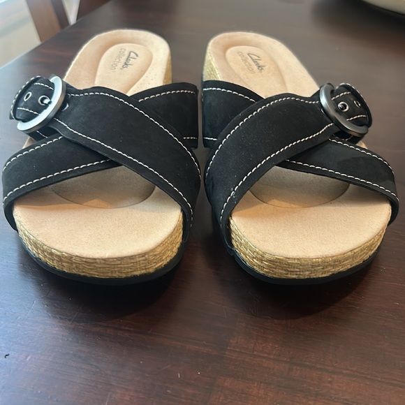 Clarks Collection Leather Criss Cross Slide Sandals ‘Reileigh May’ Black Size 12 - Picture 9 of 15